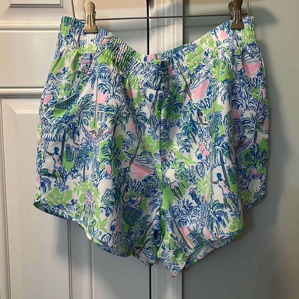 Lilly Pulitzer White Shorts with Blue, Green & Pink Tropical Print